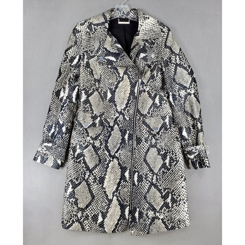Diane Von Furstenberg Jacket‎ 6 Gray Snake Print Sally Moto Career Trench Blazer